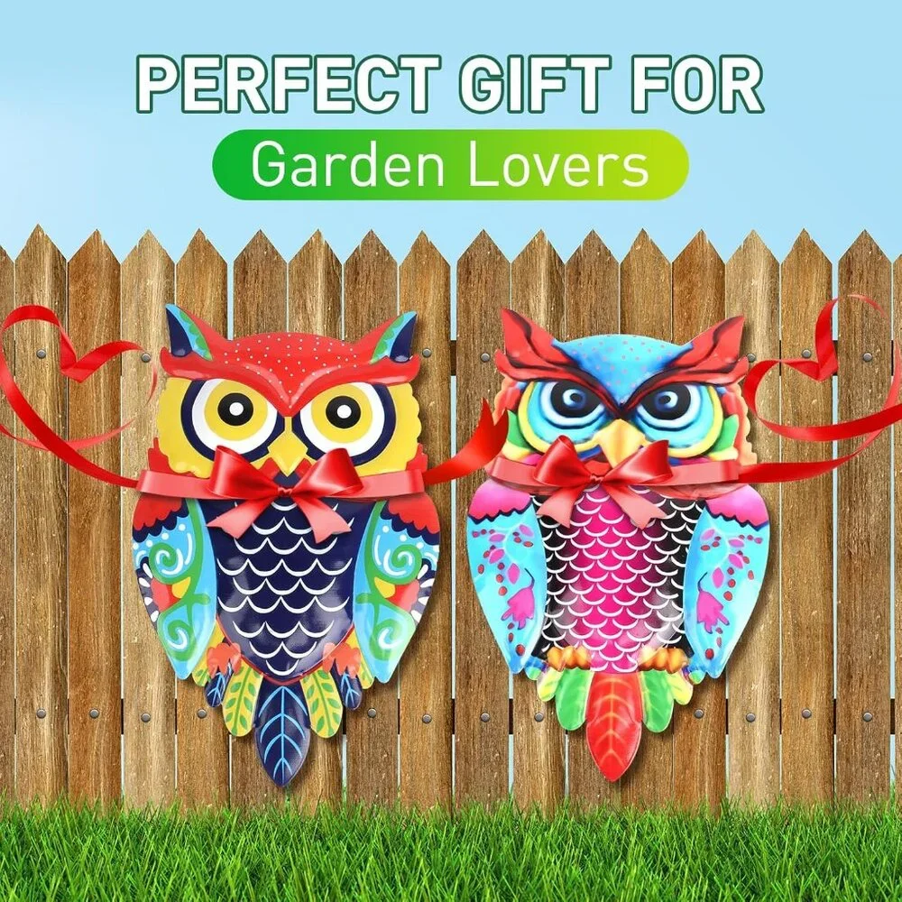 Metal Owl Wall Art 13.8 Inch 3D Garden Decor for Outdoor‎ Patio Fence Backyard